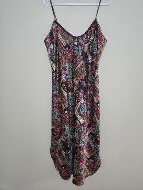 California Dynasty Vintage Boho Printed Paisley Floral Maxi Slip Dress (New)
